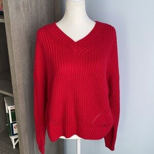 Hollister vibrant red v-neck sweater. Size M.